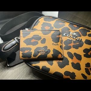 Coach Bundle - Jamie Camera Bag CrossBody & Mini ID case - Leopard Print